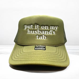 Put It on My Husband's Tab Embroidered Trucker Hat - Funny Bachelorette ...