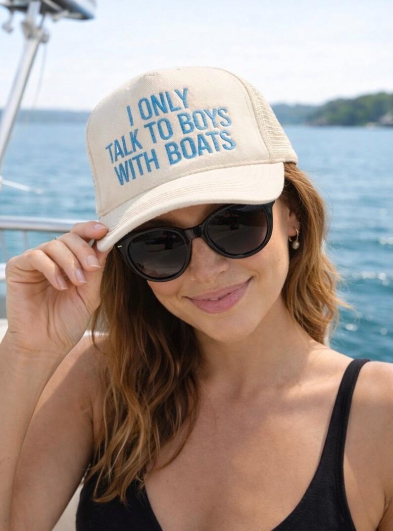 I Only Talk to Boys with Boats Hat - Embroidered Trucker - Funny Summer Hat image 2
