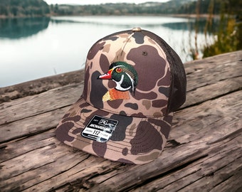Wood Duck Hat, Duck Hunting Hat, Camo Hat, Embroidered Duck Hat