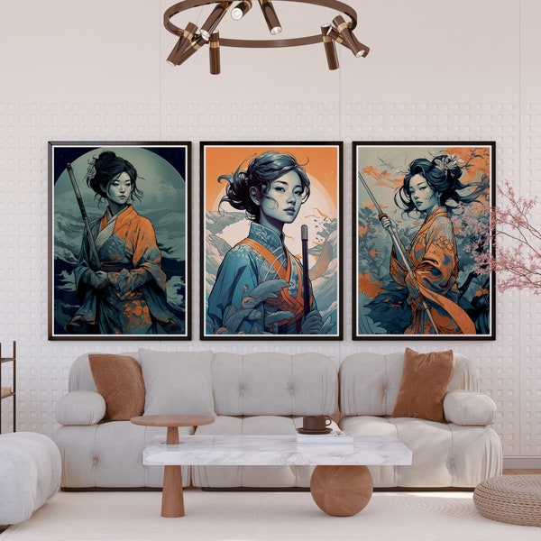 Geisha warrior wall art, Stunning Japanese Geisha Decor, Geisha Warrior Poster, Geisha Art, Japanese Geisha Art Print, Geisha Wall Decor