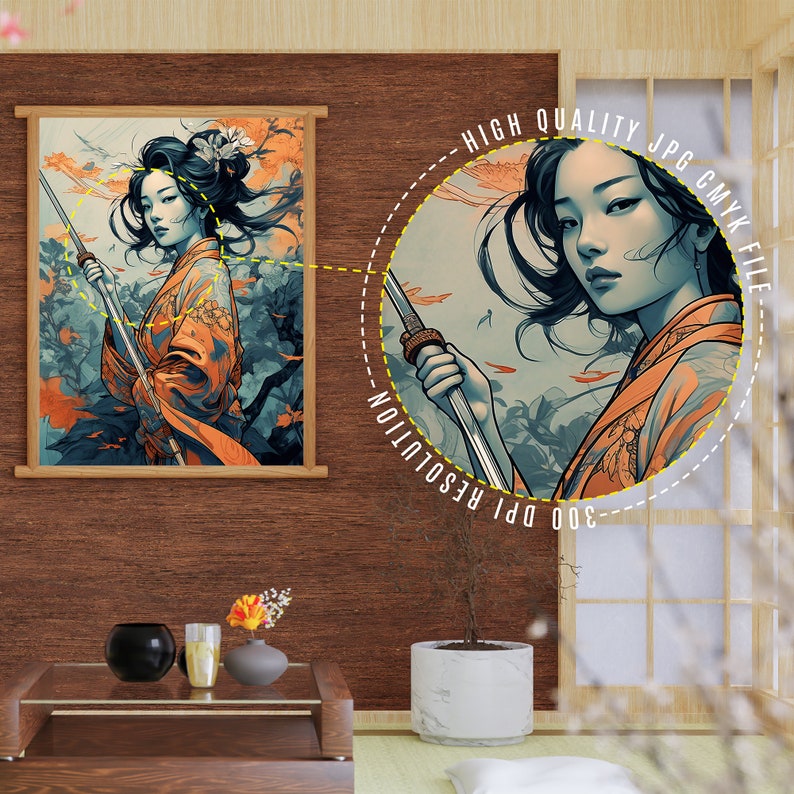 Geisha Warrior Wall Art Stunning Japanese Geisha Decor Etsy