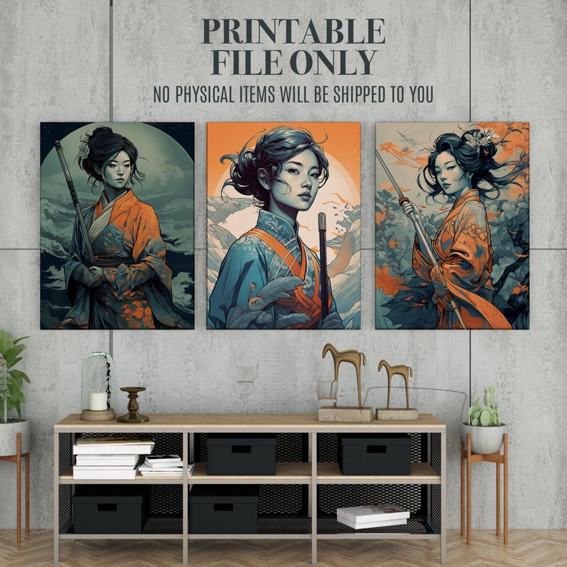 Geisha Warrior Wall Art Stunning Japanese Geisha Decor Etsy