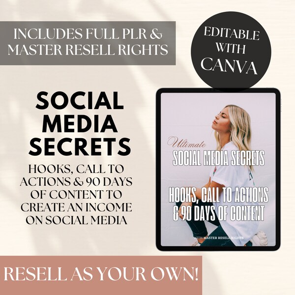 Social Media Secrets Guide to Making Money on Instagram, includes MRR Master Resell Rights, PLR, Hooks, Call to Action & 90 Days of Content