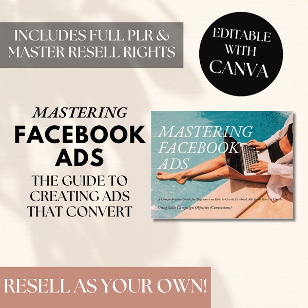 Facebook Ads Guide Ebook Template with PLR & MRR, Master Resell Rights, Canva Presentation Template, Instagram Ads Marketing, Social Media