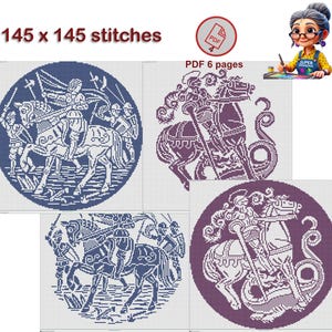 Legendäre Helden: Kreuzstich „Der Heilige Georg“ und „Jeanne d’Arc“, 4 Muster (2 Designs mit klassischen und alternativen PDF-Versionen)
