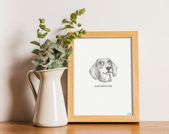 Custom A5 pet portrait (black and white art, personalised pet gift, pen drawing, pet commission, pet memorial, unique christmas day gift)