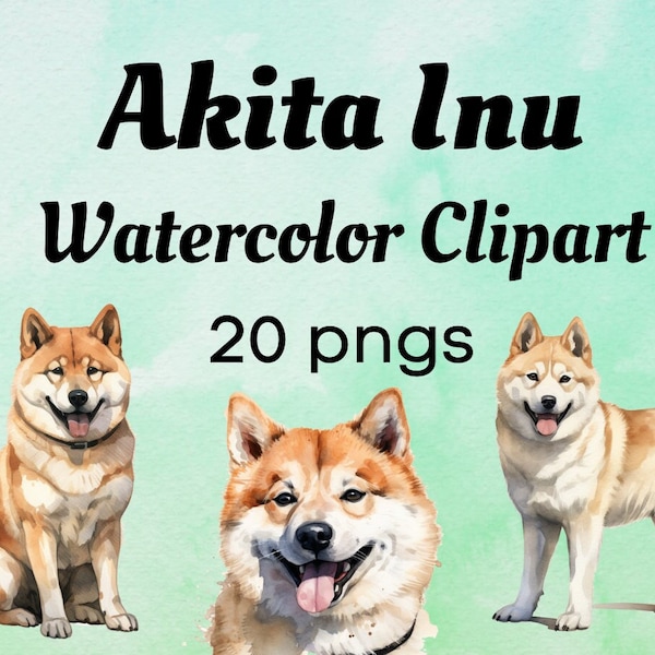 Akita Inu Clipart - 12 High Quality PNGs - Watercolor Dog Portrait - Digital Download  -- Card Making, Digital Paper Craft, Clip art
