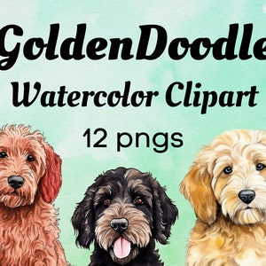 Goldendoodle Clipart - 12 hochwertige PNGs - Aquarell Hundeportrait - digitaler Download -- Card Making, Digital Paper Craft, Clip art