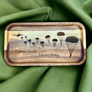 Paratrooper, Static Line, Engraved Valet Tray, Catch All, Military, C130, Airborne, Father's Day, Retirement