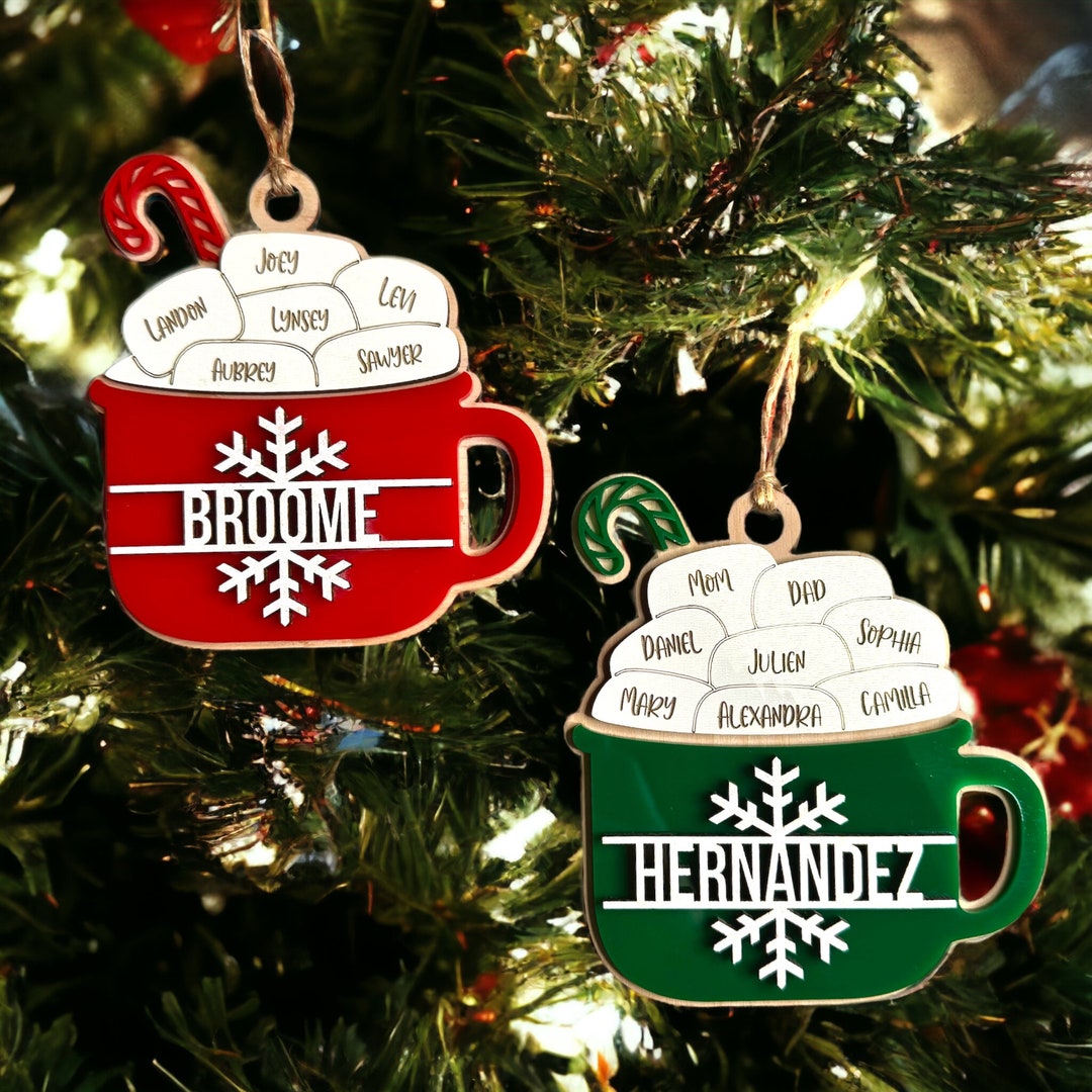 Hot Cocoa Personalized Family Names Ornament Christmas Etsy