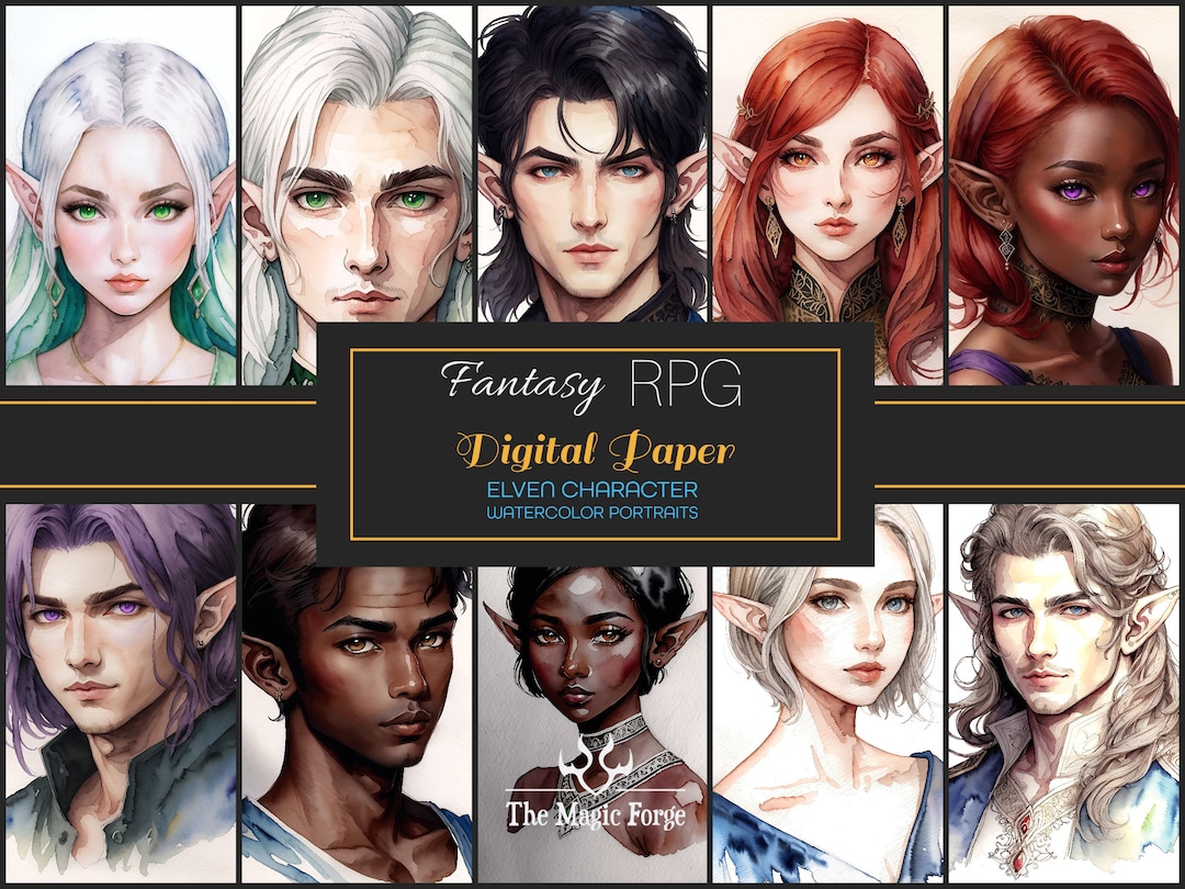 Fantasy RPG Watercolor Elven Portraits Generative AI Digital Papers for ...