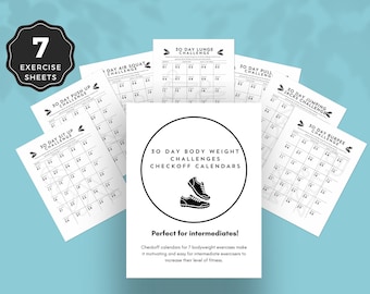 7 bodyweight exercise 30 day challenge calendar checkoffs for intermediates. Motivate your clients with this printable fitness challenge PDF