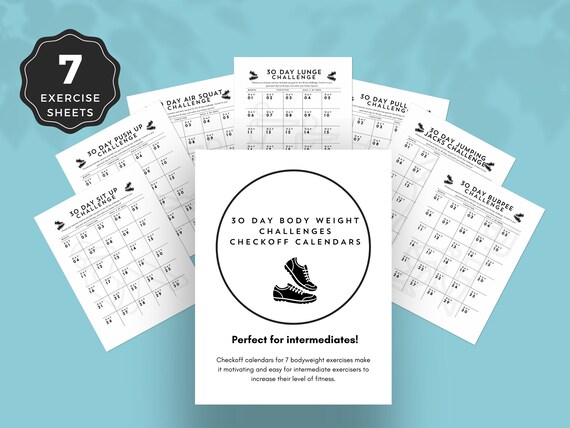 7 Bodyweight Exercise 30 Day Challenge Calendar Checkoffs for Intermediates. Motivate Your Clients With This Printable Fitness Challenge PDF Etsy