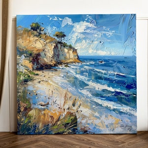 California Coastline Oil Impasto Painting | Coastal Cliffs Beach Art | Vibrant Seascape Decor