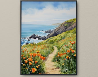 Original Aquarell Gemälde | Kalifornischer Mohn Kunstdruck (Digitaler Download)