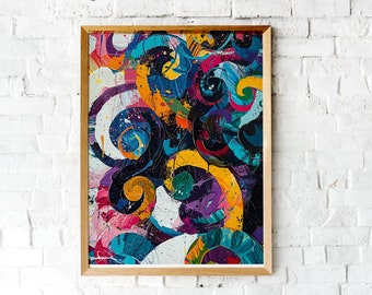 Colorful Abstract Art Print | Vibrant Swirls Wall Decor | Modern Dynamic Painting