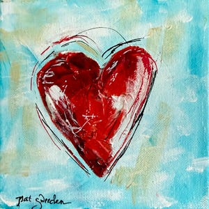 Acrylic Heart Painting: Love in the Clouds Wall Art (6x6x1.5)