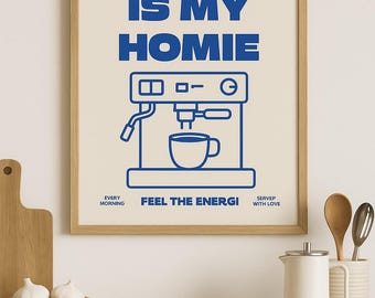 Pôster divertido de café, arte de parede moderna para cozinha (download digital)