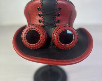 Steampunk Leather Corset Hat with Tinted Goggles