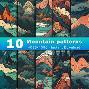 Vintage Mountains - Seamless Prints, Mountain Digital Paper, Mountain Repeating Pattern, Mountain Background, Scrapbook