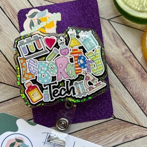 Lab Tech Badge Reel – Colorful Medical Laboratory Scientist ID Clip, Funny MLT Badge Holder for Microbiology or Hospital Staff