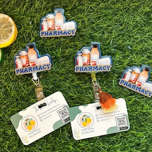 Pharmacy Badge Reel – Cute Pharmacist ID Holder, Rx Bottle Badge Clip for Pharmacy Tech, Student, or Hospital Staff