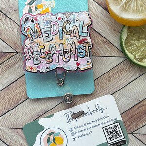 Medical Receptionist Badge Reel – Cute Front Desk ID Holder for Hospital, Clinic, or Dental Office Staff, Fun Healthcare Badge Clip
