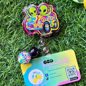 Alien Car Badge Reel, Colorful Nurse ID Badge Clip, Cute Retractable Badge Holder for Nurses, Galaxy Alien Badge Bling