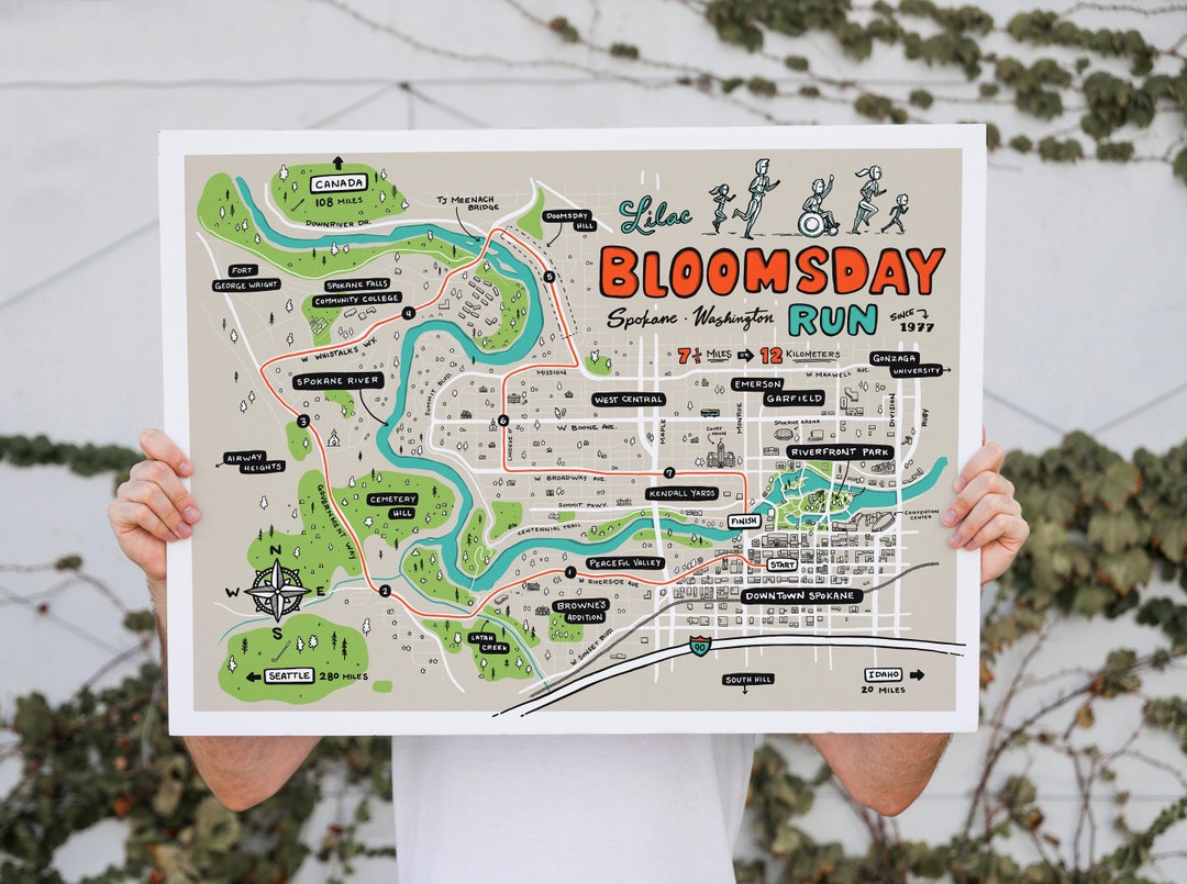 Spokane Bloomsday Course Map Illustrated Digital Print Unframed Spokane Bloomsday Course Map Illustrated Digital Print Unframed