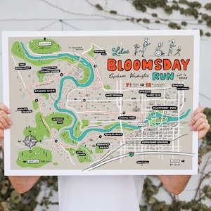 Spokane - carte du parcours Bloomsday - impression numérique illustrée - sans cadre