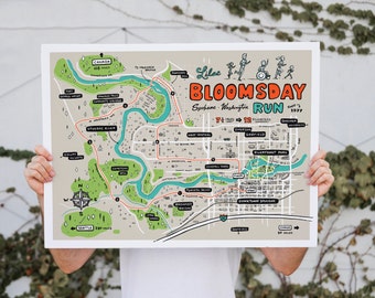 Spokane - Bloomsday Course Map - Illustrated Digital Print - Unframed