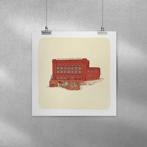 Washington Water Power Building 10x10 Illustrated Digital Print / Spokane Icons Series / Spokane Washinton