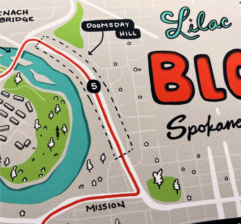 Spokane Bloomsday Course Map Illustrated Digital Print Etsy