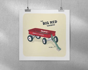 Big Red Wagon Illustrated 8x8 Digital Print / Spokane Icons Series / Spokane, Washington