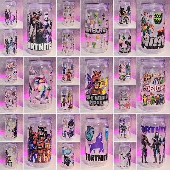 Children's/Kids Inspired Character Themed 16oz Plastic Cups,Plastic Libbey Cans, Roblox, Minecraft, Fortnit Tumbler Cups, Personalised Gifts