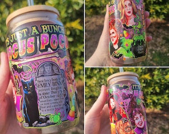 Hocus Pocus - Sanderson Sisters Halloween Movie Themed Bamboo Glass, Reusable Cold Drink Tumbler, Friends Gift, Birthday Gift, Secret Santa