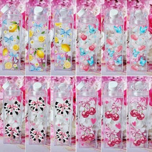 Milk Carton Acrylic Water Bottles 500ml, Strawberry, Cow Print, Cow Print With Daisies, Retro Drinking Bottle, Decorated Milk Carton, Animal
