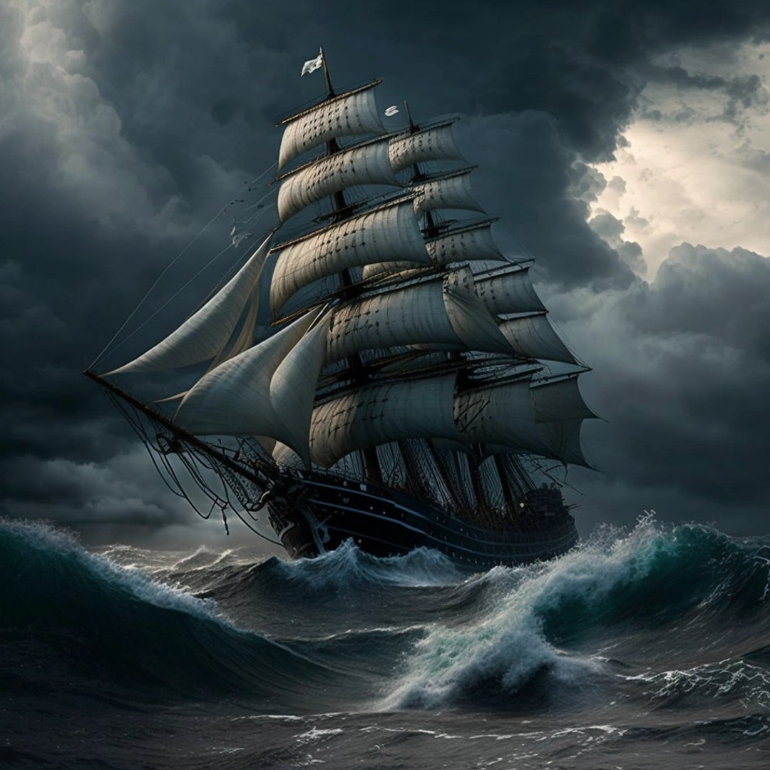 A Ship in the Middle of a Storm in the Sea - Etsy