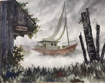 Gone Fishing giclee watercolor paper print