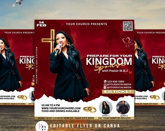DIY Church flyer, Valentines day, February, Canva, Red, Worship, Conference flyer, Church service, Pastor, Christian, Instagram, Facebook