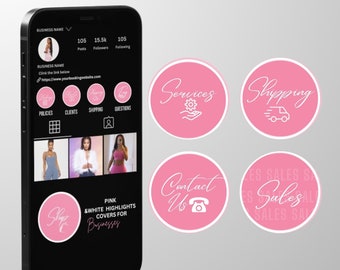 Pink and white Instagram highlight covers for shops/businesses, Business covers, Editable templates, Instagram icons, Girly design