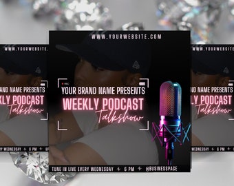 Flyer de podcast DIY pour femmes, Design modifiable sur Canva, Talkshow, Flux Youtube, Instagram live, Invitation promo Business, Podcast hebdomadaire