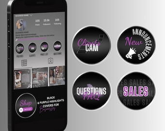 Black and purple Instagram highlights covers for your business, Editable on Canva, Icon instagram templates, Story highlights
