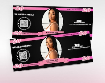 DIY Gift certificate template, Editable on Canva, Cash certificate, Coupon, Gift voucher, Pink, Lashes, Nails, Makeup, Salon, Hairstylist