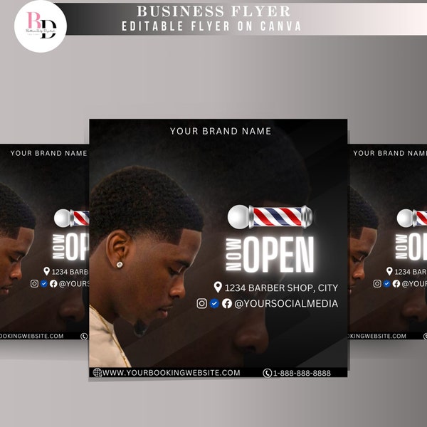 DIY Barber shop booking flyer, Book now, Bookings available, Editable on Canva, Black design, Social media template, Instagram post