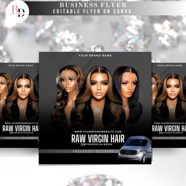 DIY Ready to wear wig flyer for business, Social media post, Editable on Canva, raw hair, Delivery, Wig seller, Instagram