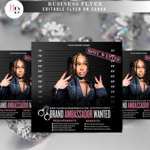 Brand ambassador wanted flyer, Editable on Canva, Premade template, Instagram post, Model, Hair, Makeup, lashes, Nails, Clothing brand