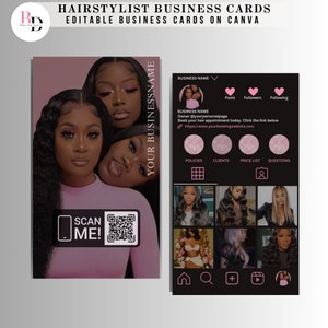 DIY Instagram Business cards template for hairstylists, QR code, Pink and Brown design, Hairstylists, Hair salon