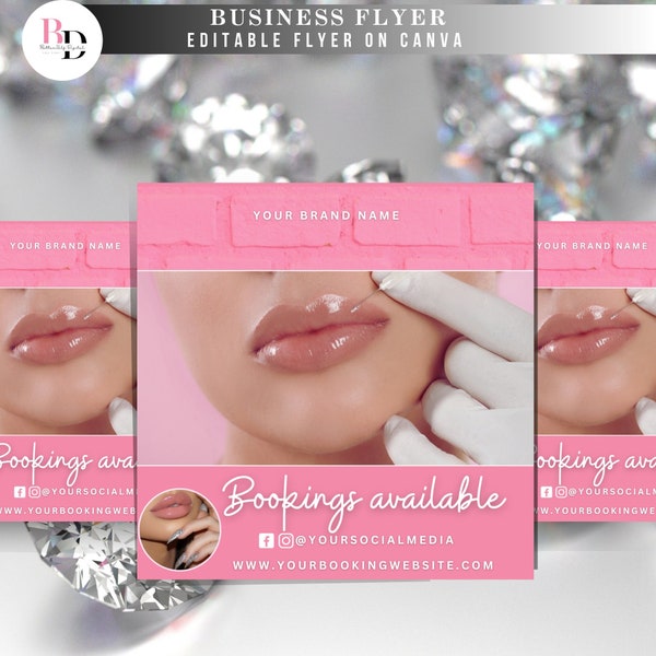 DIY Lip fillers premade flyer, Editable on Canva, Pink girly design, Lip gloss, Botox, Book now, Social media post, Instagram post, Business
