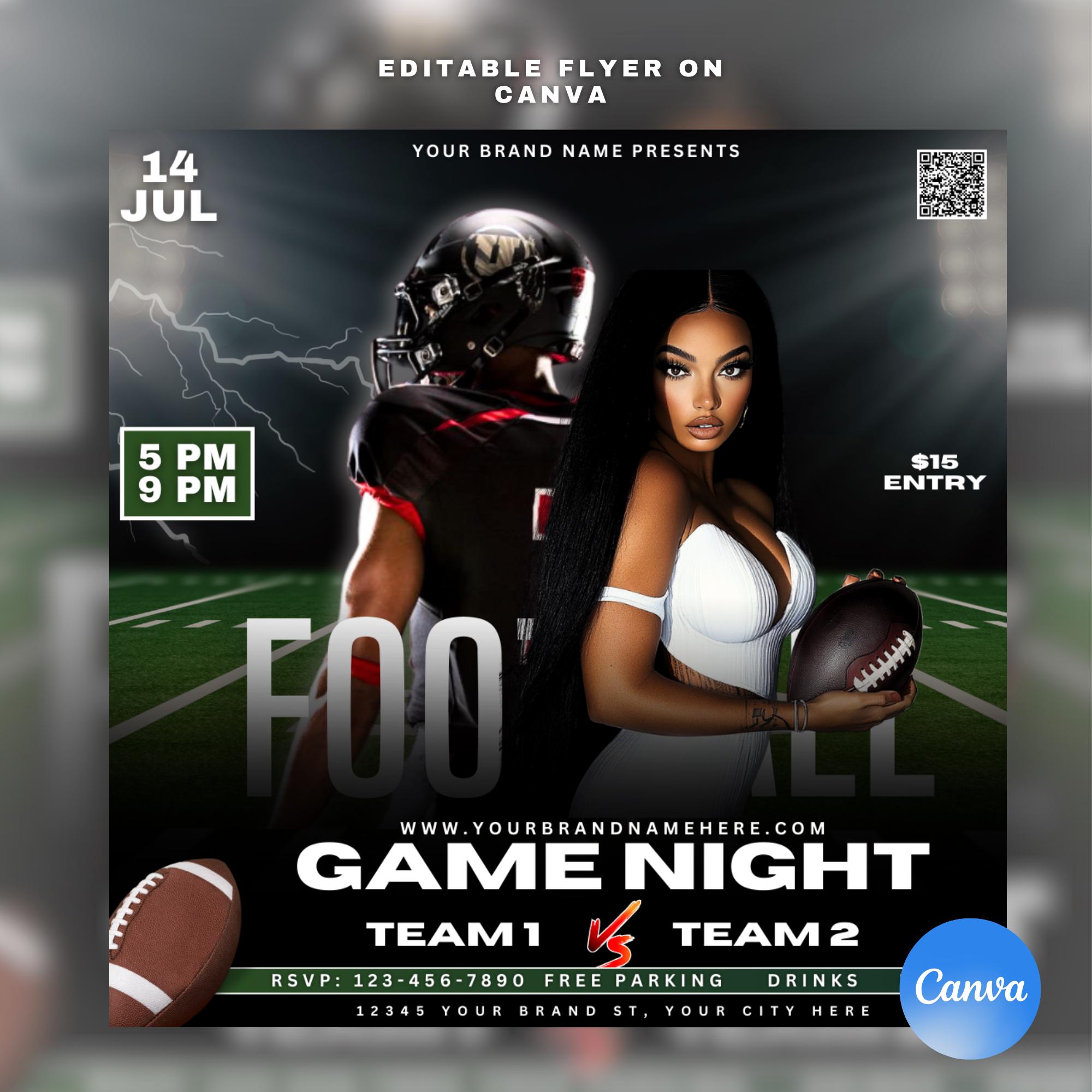 DIY Football game event flyer, Lounge, Club, Editable on Canva, Green, Game night invites, Watch party, Sport, Instagram, Facebook